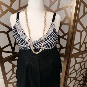 Source Unknown Black and White Polka Dot Swim Dress